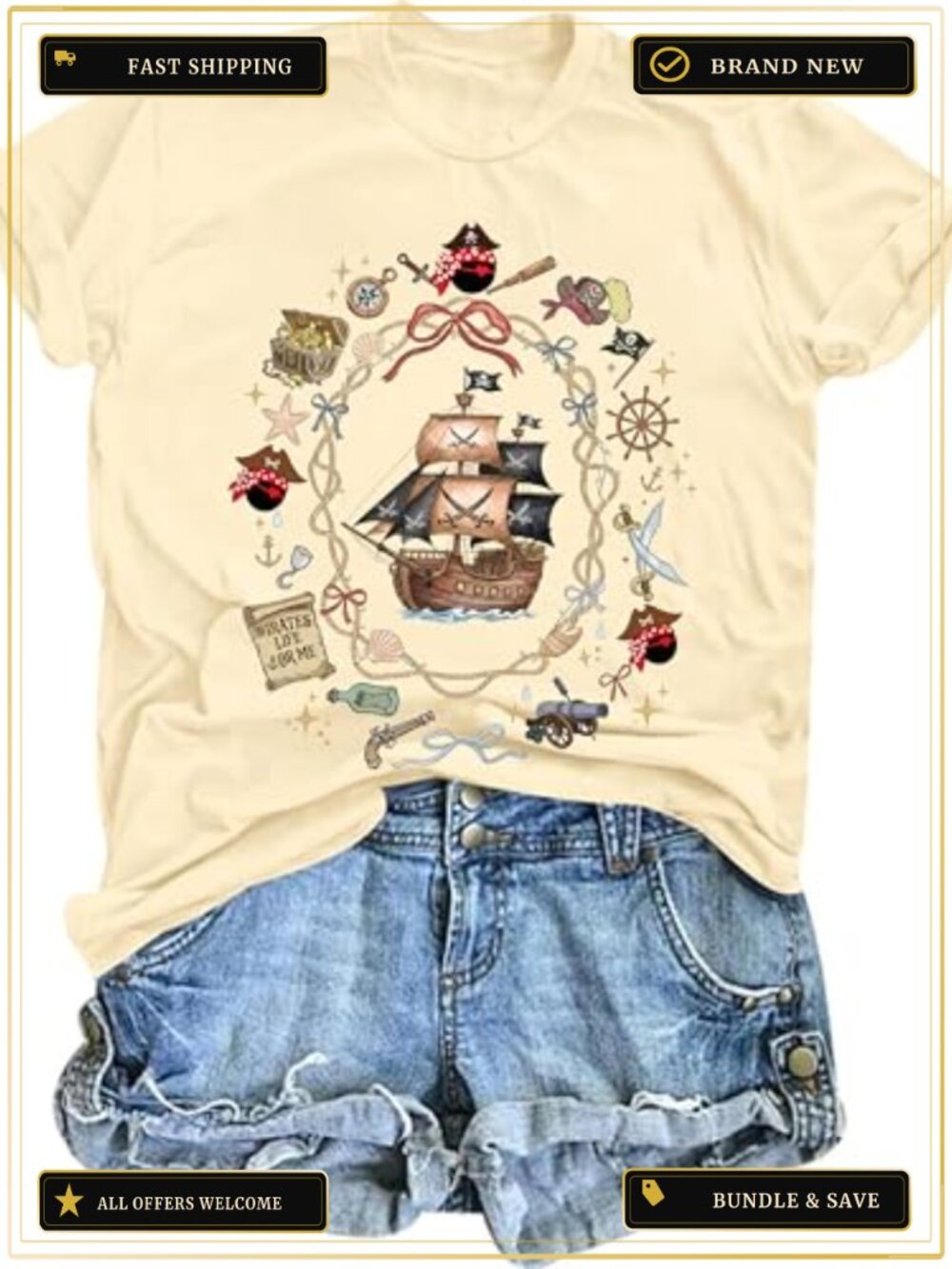 Pirate Shirt Women Funny Skeleton Vintage Graphic Tee Casual Skull Crew Neck